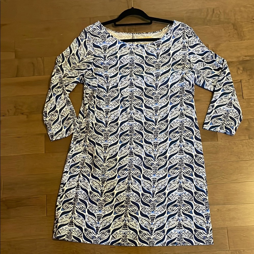 Lilly Pulitzer XL Pima Cotton Elegant Blue and White Patterned Dress